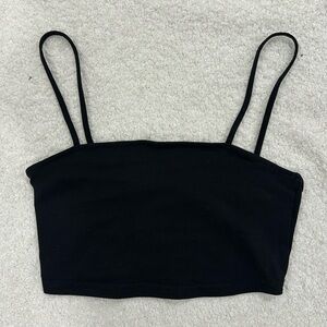 H&M - Cropped Square-neck Tank Top - Black (size small)